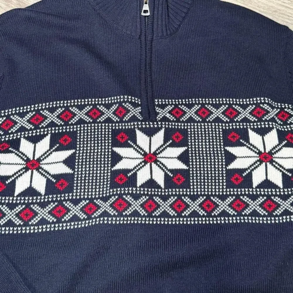 Original Weatherproof Vintage Mens Navy Blue Snowflake‎ Geometric Sweater Large